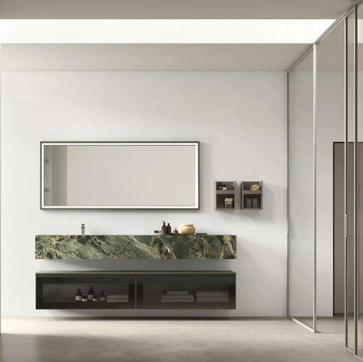 Mobile da Bagno sospeso in vetro con lavandino in gres Shape 34 di Arcom