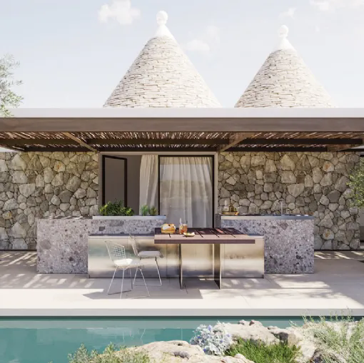 Cucina Design con isola in gres e acciaio Loggia Out Alberobello 1 di Zampieri Cucine