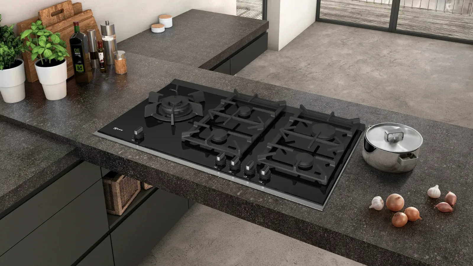 Piano cottura a gas 90 cm in Vetroceramica Nero di NEFF