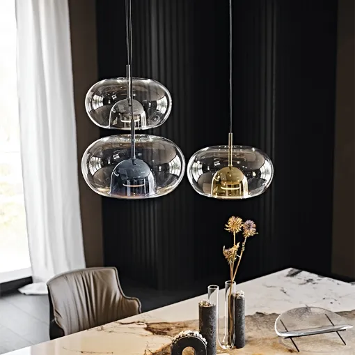 Lampada a sospensione con paralume in vetro borosilicato trasparente e calotta interna in vetro borosilicato verniciato Coimbra di Cattelan Italia