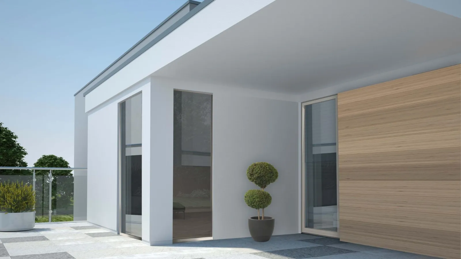 Finestra ad anta ascorrevole caratterizzata da profili minimali in legno di rovere con carter esterno in alluminio Hidden Wide Glass di De Carlo