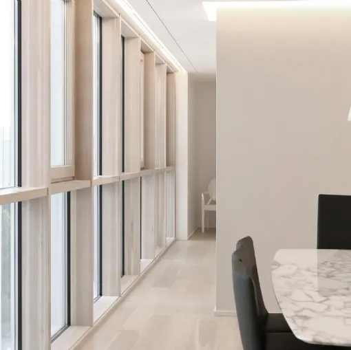 Serramenti fissi in legno e alluminio integrati con finestre apribili Mix Finestra D Wall di De Carlo