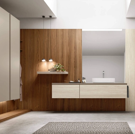 Mobile da Bagno sospeso Shape 18 in laminam travertino di Arcom