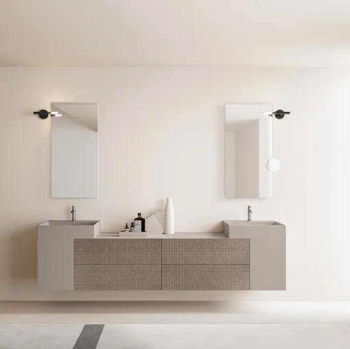 Mobile da Bagno con doppio lavabo Vintage 03 Elegant Sand in melaminico Malta Visone con serigrafia e laccato Lino opaco di Ardeco