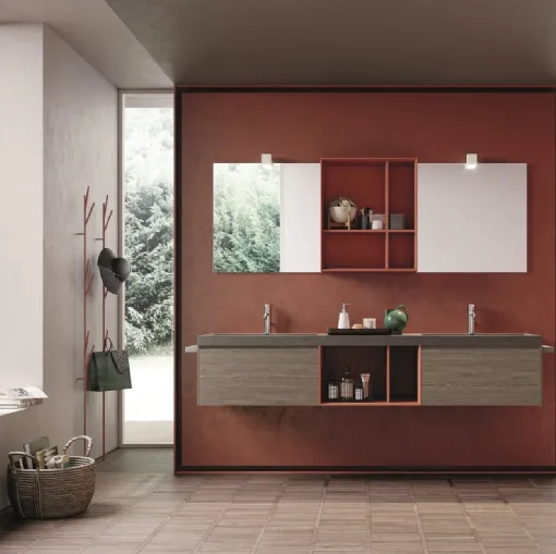 Mobile da Bagno in HPL rovere tabacco e skin Calix XL 07 di Novello