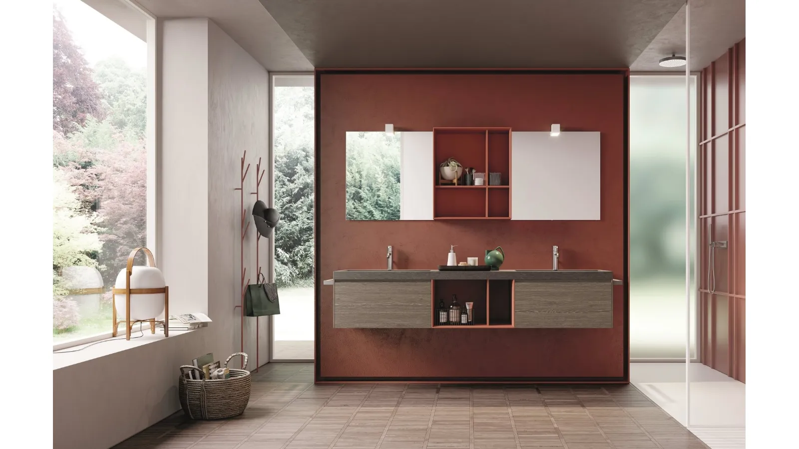 Mobile da Bagno in HPL rovere tabacco e skin Calix XL 13 di Novello