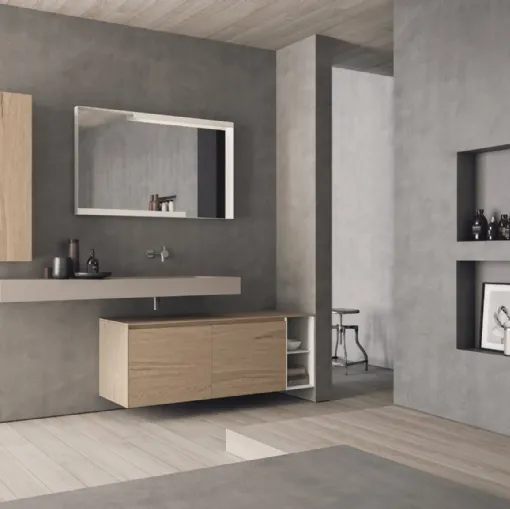 Mobile da Bagno sospeso in HPL rovere naturale e top in teknorit grigio seta opaco Calix XL 09 Novello