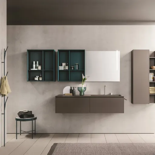 Mobile da Bagno sospeso in laccato opaco brown e petrolio Calix XL 11 di Novello