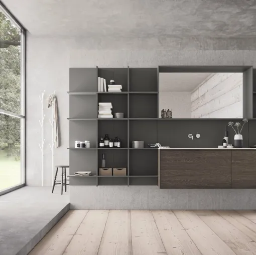 Mobile da Bagno sospeso in HPL rovere bruciato e laccato grigio scuro opaco Calix XL 18 di Novello