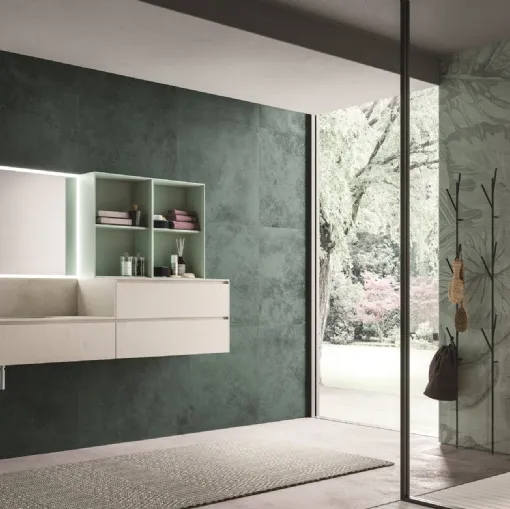 Mobile da Bagno in cemento bianco e laccato verde salice opaco Calix XL 13 di Novello