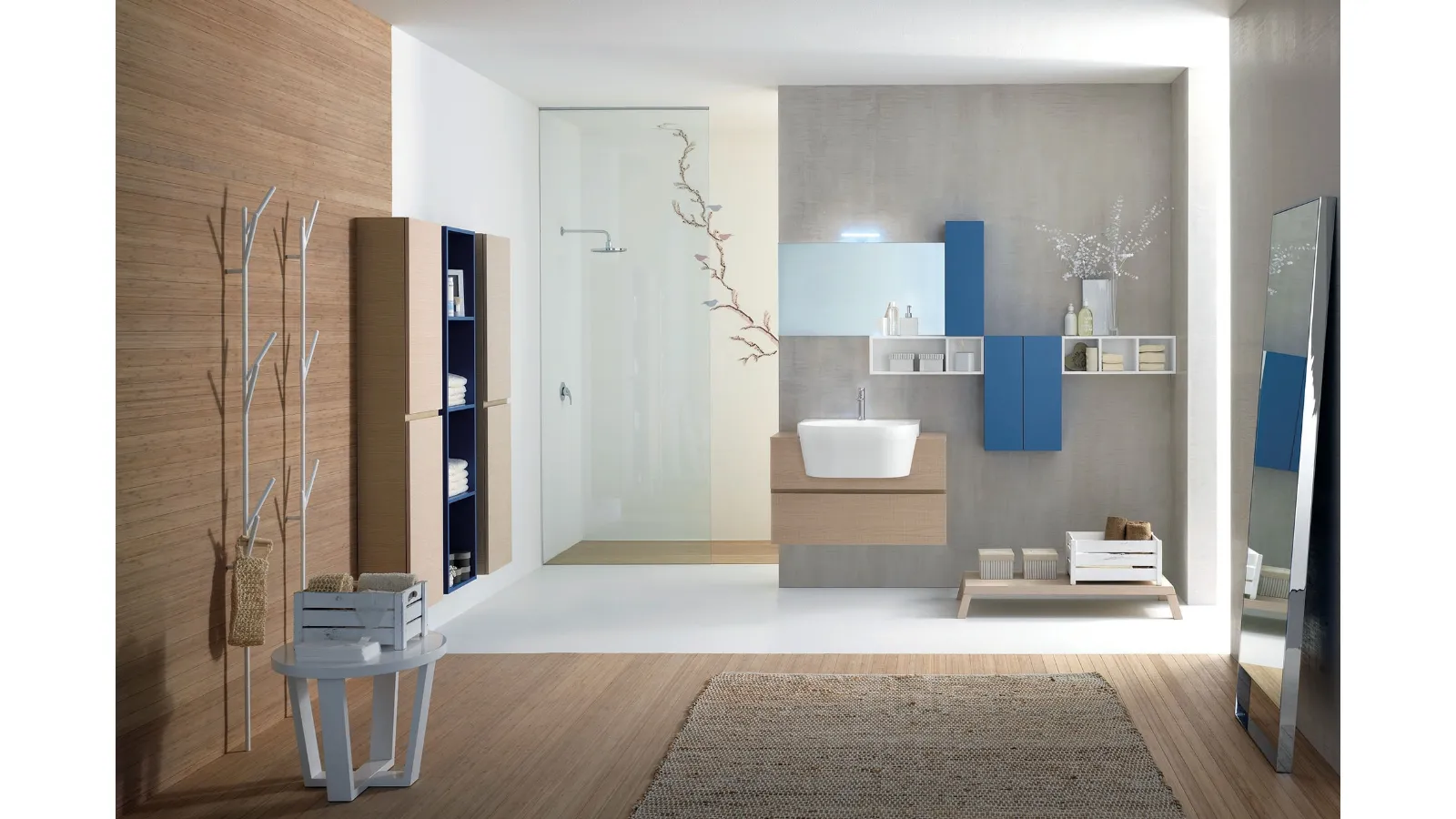 Mobile da Bagno sospeso in rovere ecru con cassetto Canestro 14 di Novello