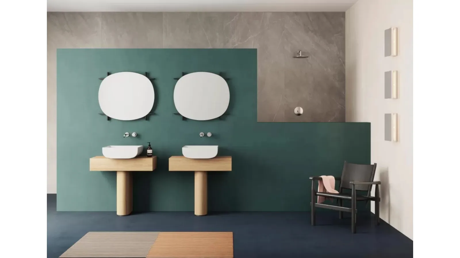 Mobile da Bagno a terra in rovere e laccato Charlotte 01 di Azzurra Ceramica