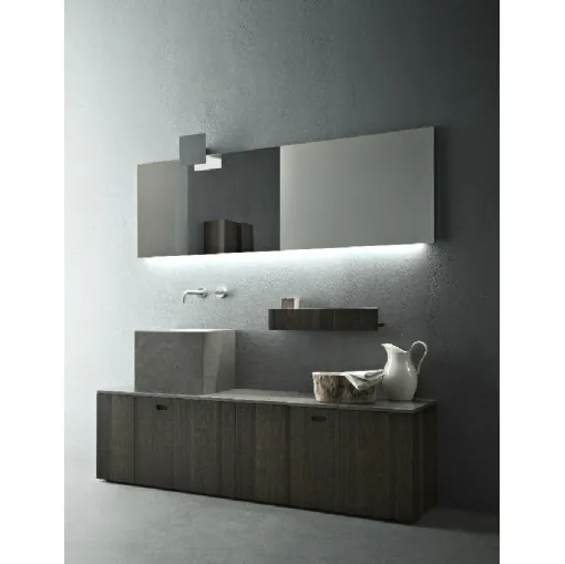 Mobile da Bagno a terra in rovere termocotto e lavabo in appoggio in pietra grey opaca Craft 03 di Novello