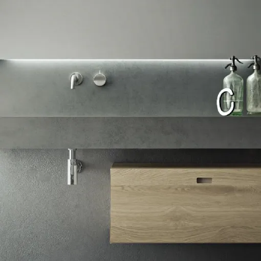 Mobile da Bagno sospeso in rovere con lavabo in laminam Pietra Savoia grigia Craft 05 di Novello