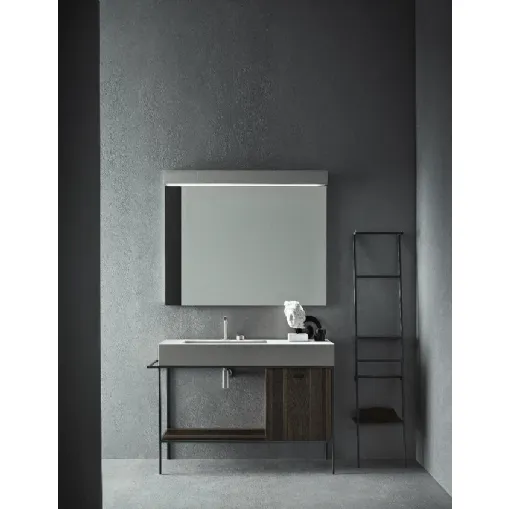 Mobile da Bagno a terra in rovere termocotto con lavabo in resina di cemento Craft 07 di Novello