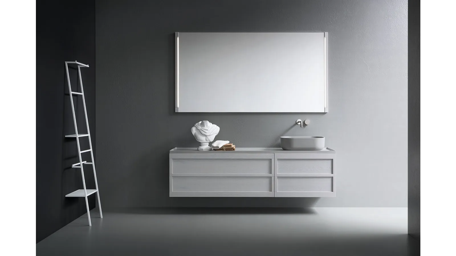 Mobile da Bagno sospeso in rovere grigio chiaro con top in teknorit grigio cemento Craft 10 di Novello