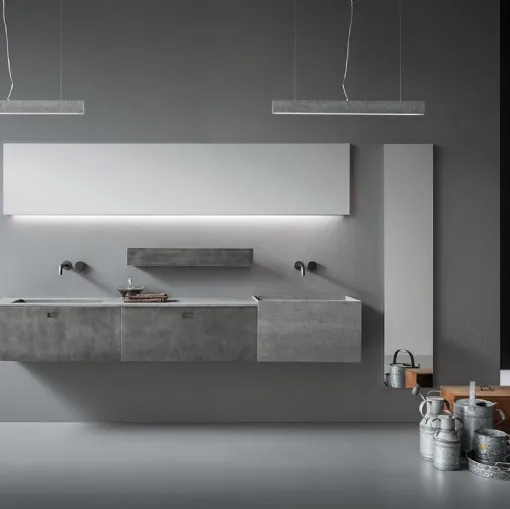 Mobile da Bagno sospeso in finitura metal acciaio con top e lavabi in laminam Savoia grigia Craft 11 di Novello