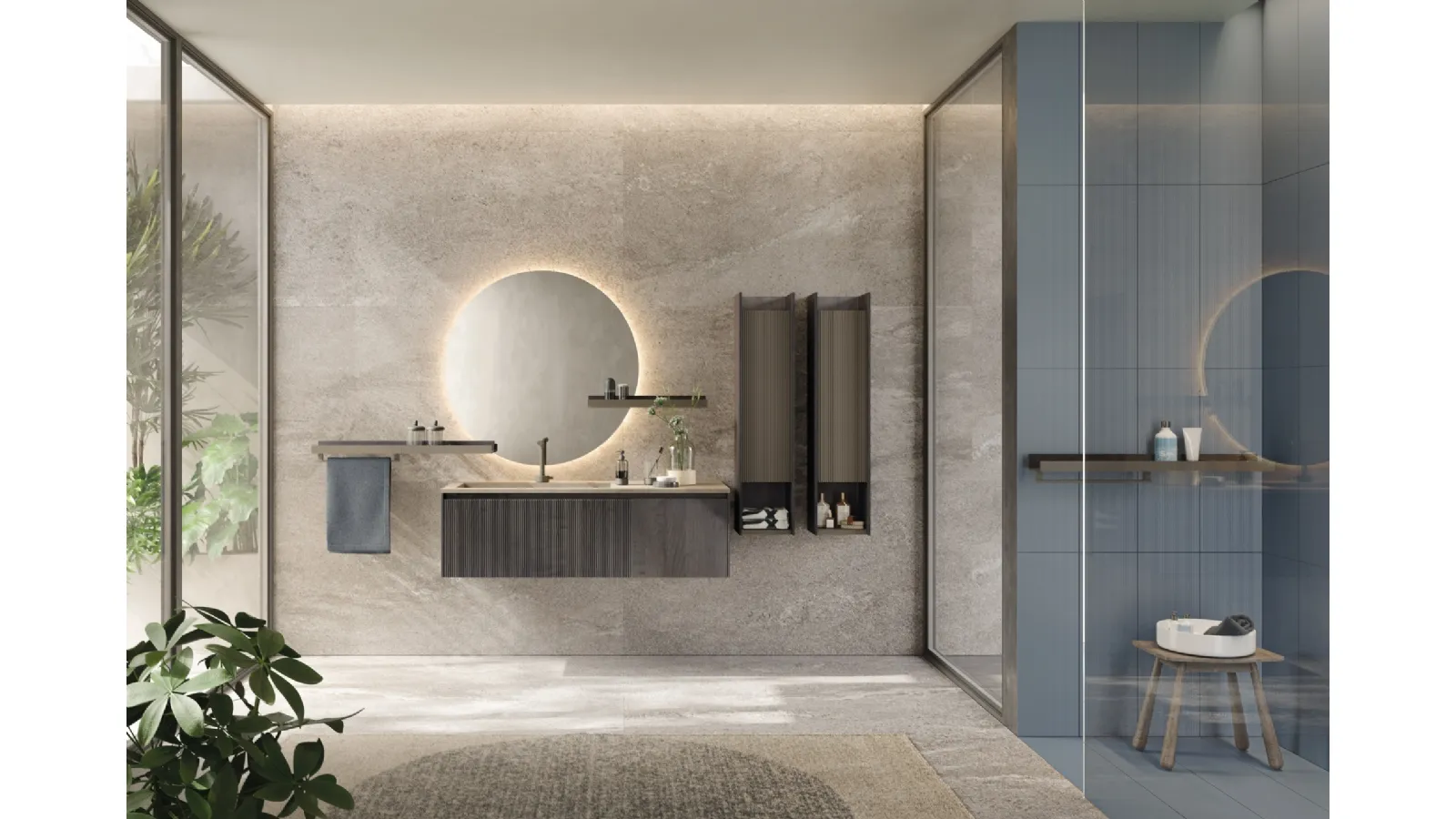 Mobile da Bagno sospeso in rovere fumo con top in laminam D Art 04 di Novello