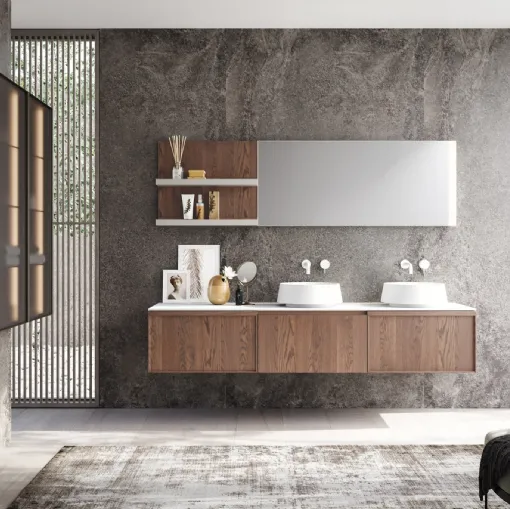 Mobile da Bagno sospeso in rovere con top in teknorit D'Art 07 di Novello