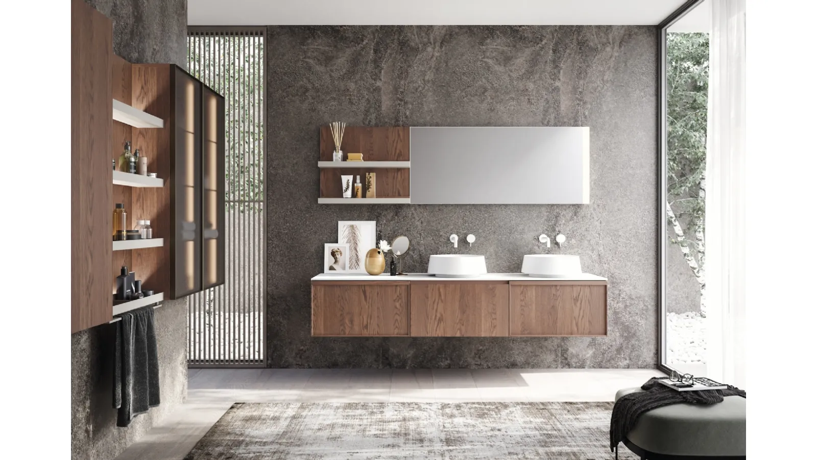 Mobile da Bagno sospeso in rovere con top in teknorit D'Art 07 di Novello