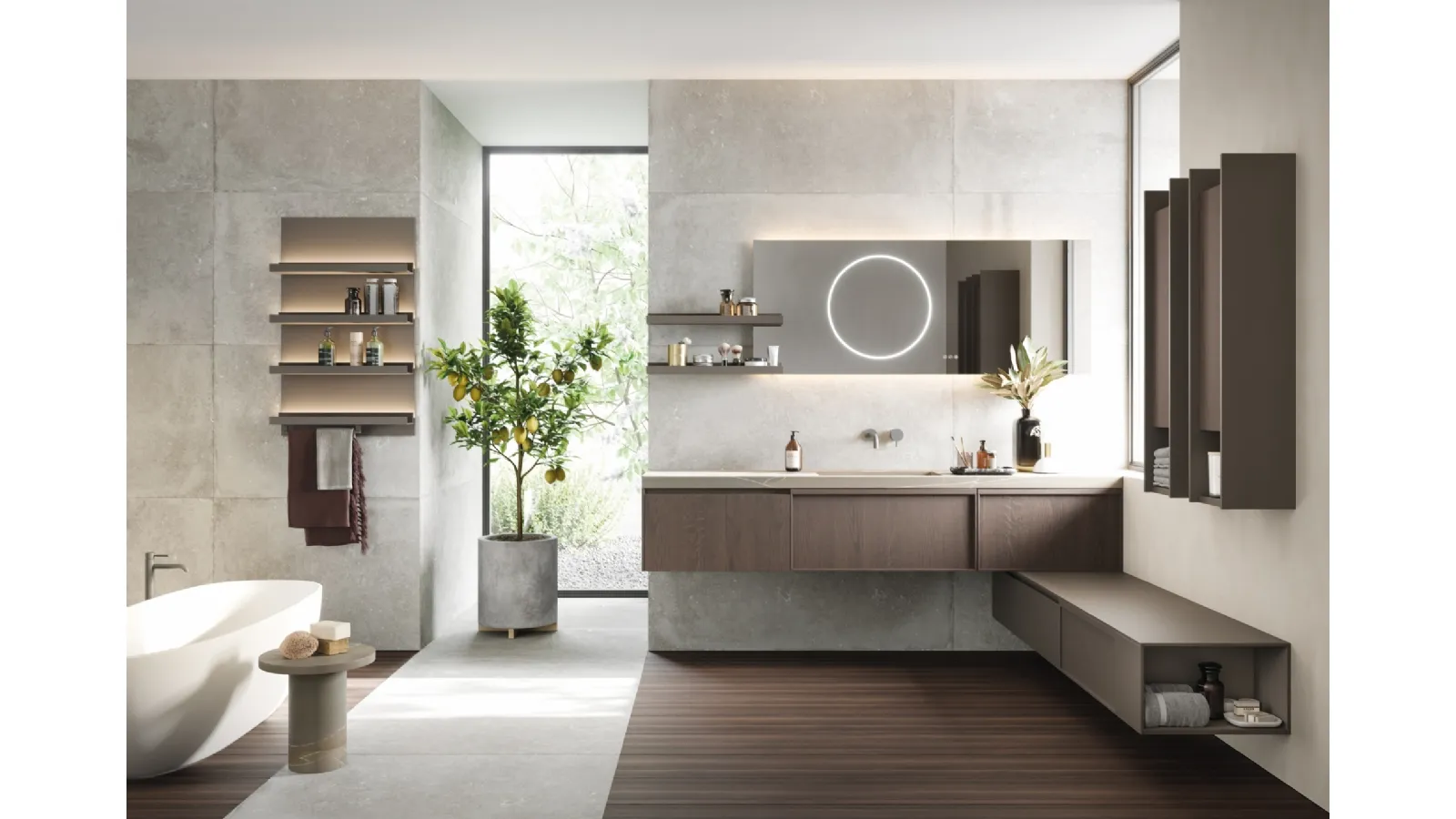 Mobile da Bagno sospeso in rovere con top in laminam pietra piasentina D Art 08 di Novello