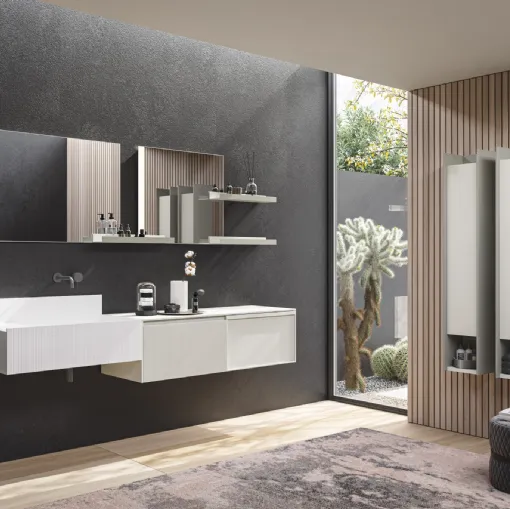 Mobile da Bagno sospeso in laccato opaco peltro e platino con frontale plissettato D'Art 10 di Novello