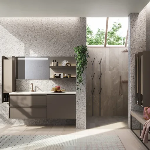 Mobile da Bagno in laccato opaco con panca in rovere D'Art 11 di Novello
