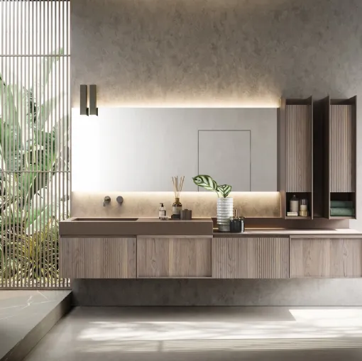 Mobile da Bagno sospeso in rovere con frontali plissettati D'Art 12 di Novello