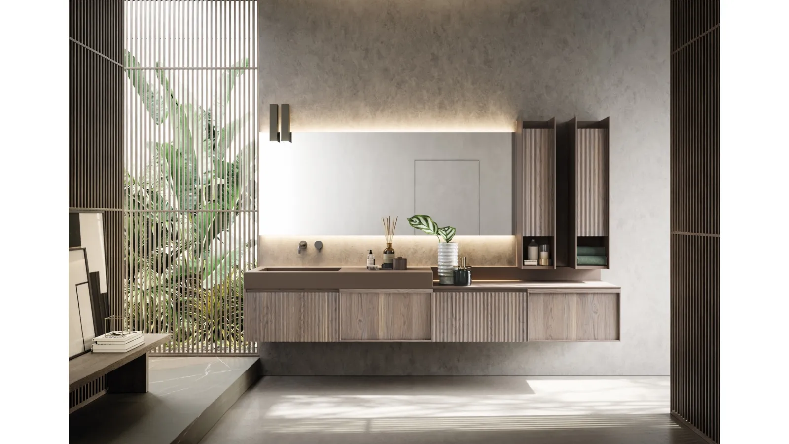 Mobile da Bagno sospeso in rovere con frontali plissettati D'Art 12 di Novello