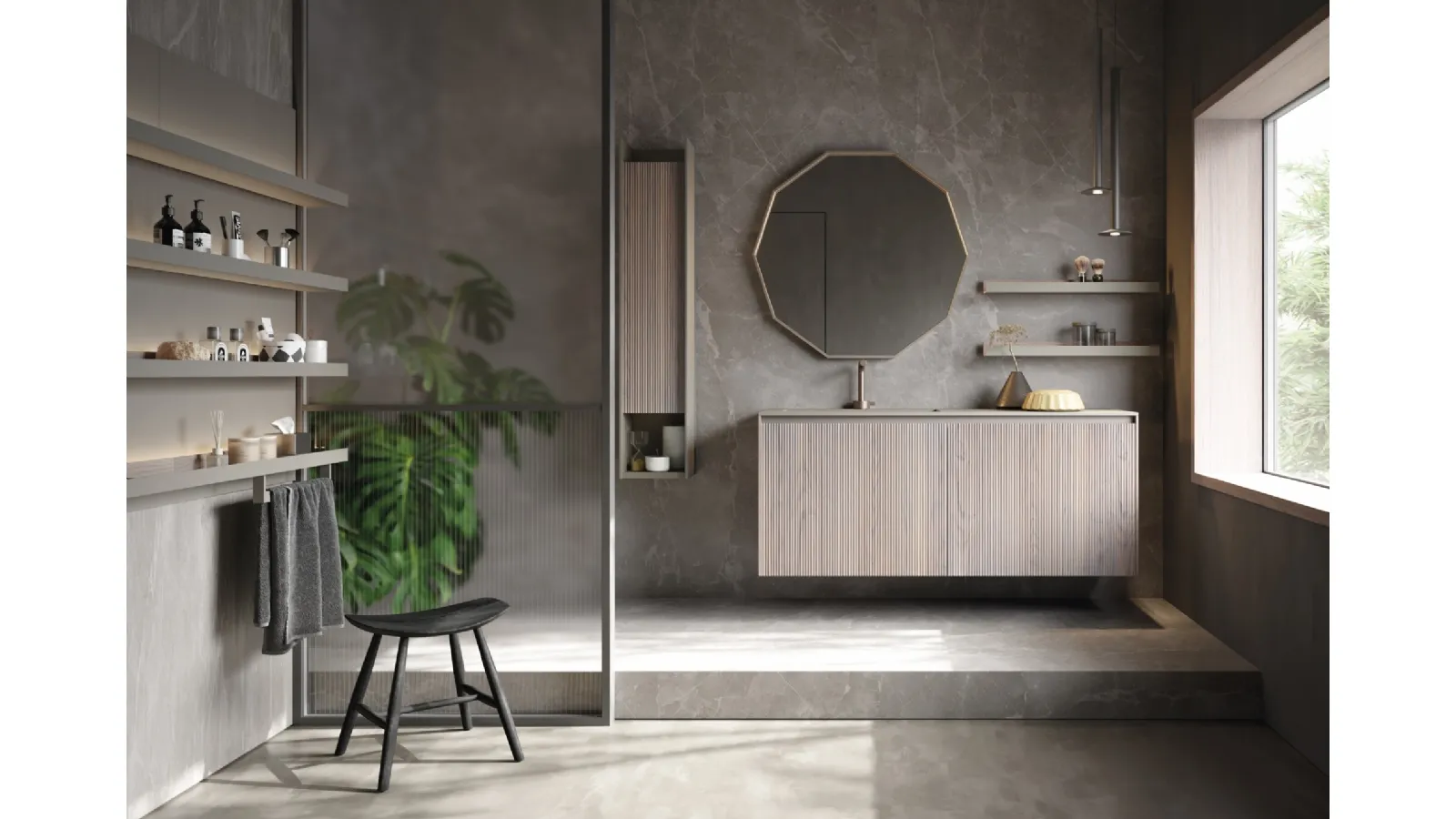Mobile da Bagno sospeso in rovere e laccato D'art 01 di Novello