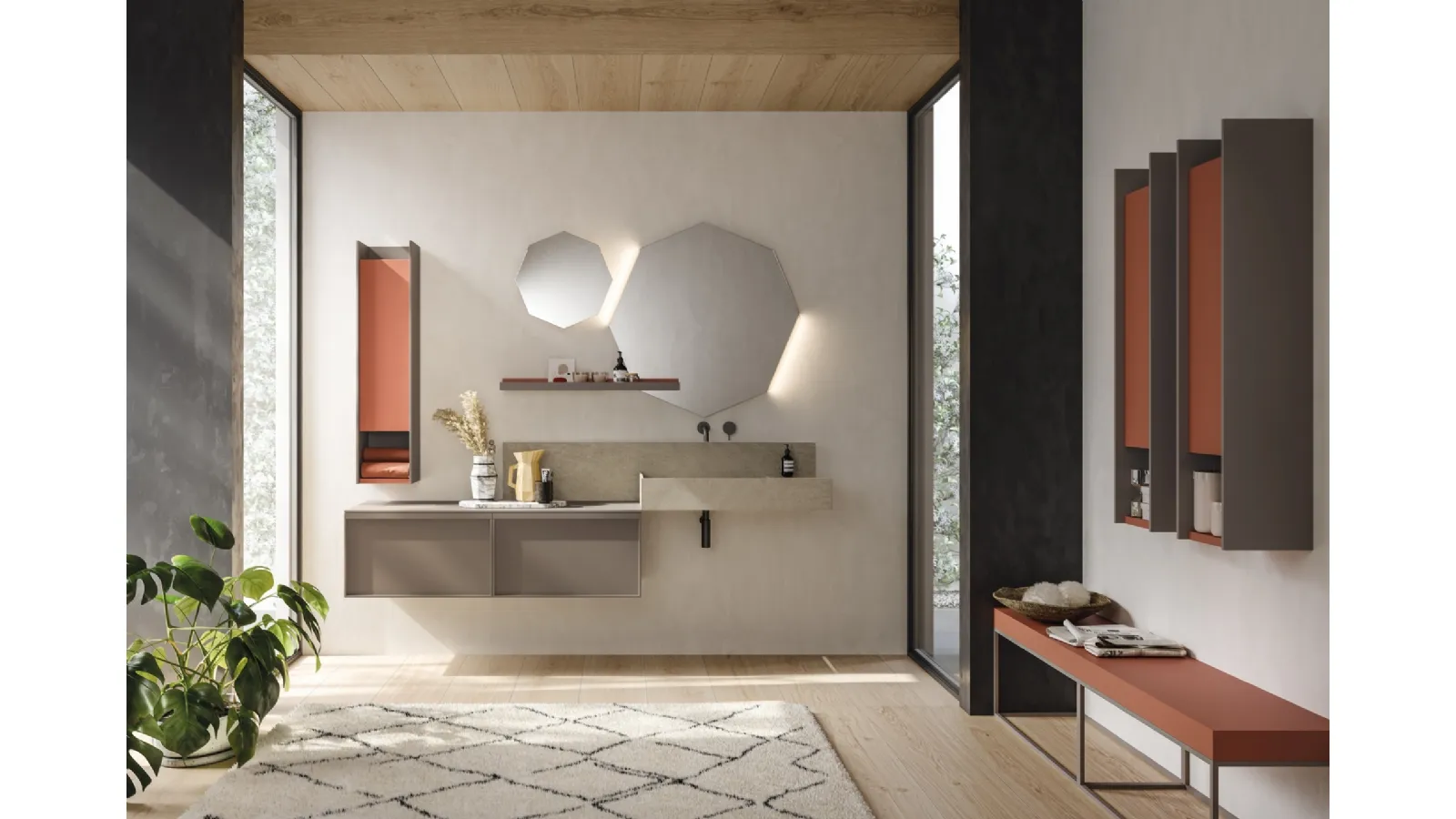 Mobile da Bagno sospeso in laccato opaco e cemento D'Art 02 di Novello