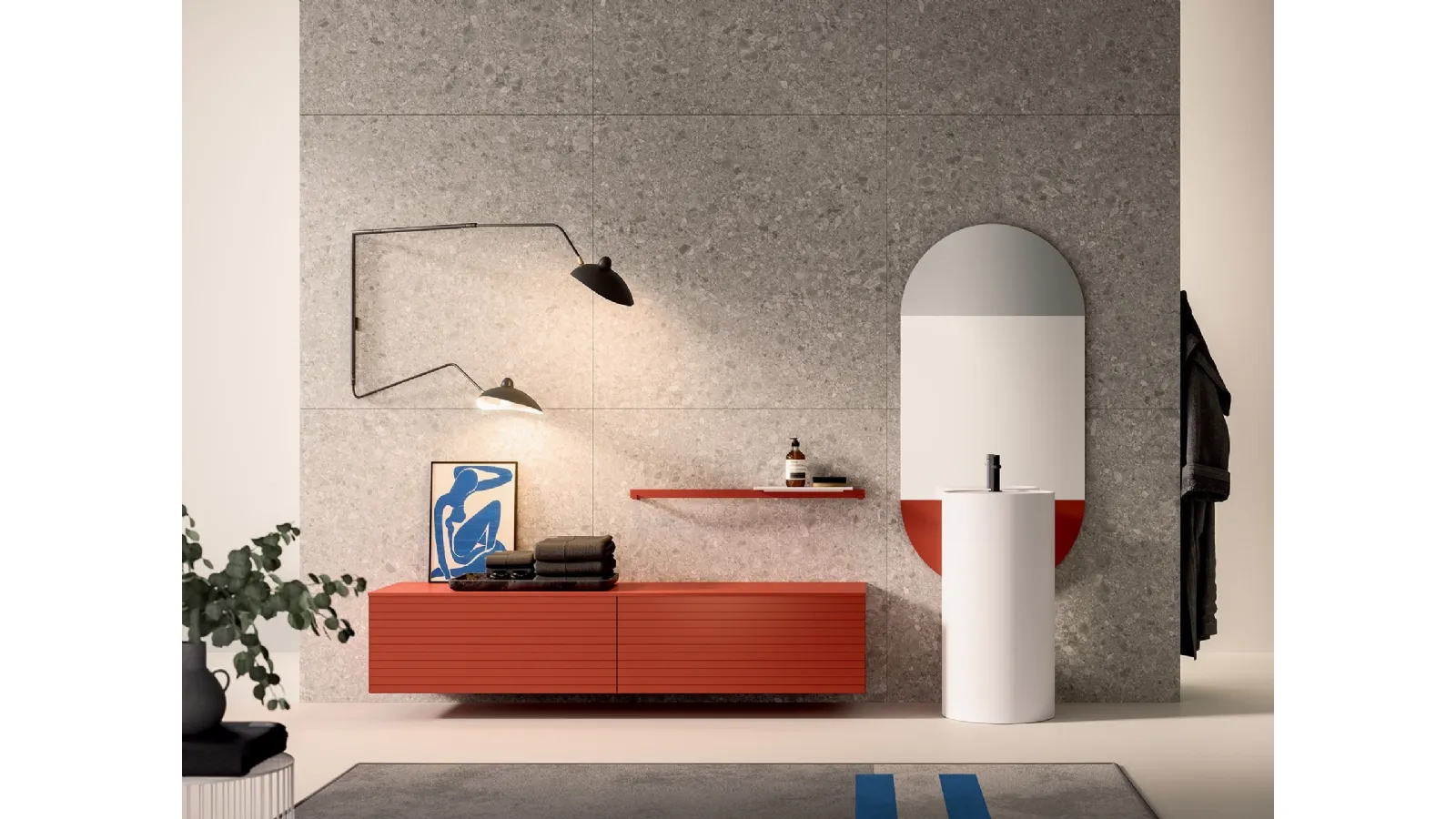 Mobile da Bagno Filo+ Push & Handle Mattone opaco di Artesi