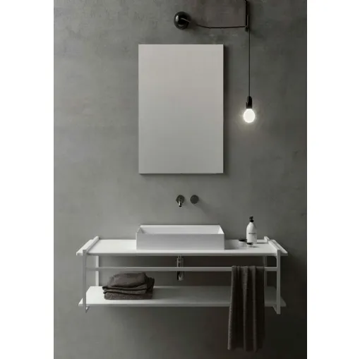 Mobile da Bagno sospeso in laccato opaco bianco e metallo Hang&Stand 04 di Azzurra Ceramica