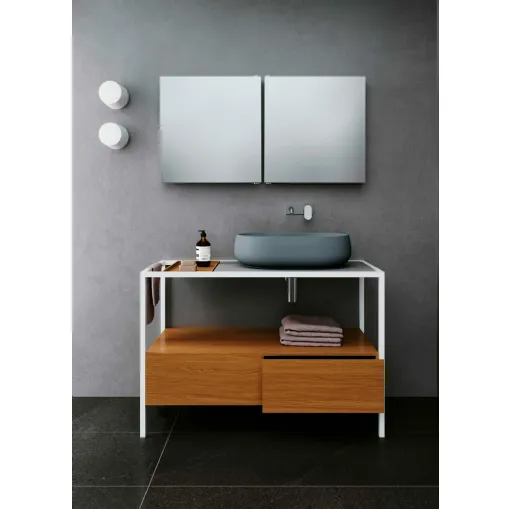 Mobile Bagno da appoggio in legno e ferro con lavabo in ceramica colorato Hang&Stand 05 di Azzurra Ceramica