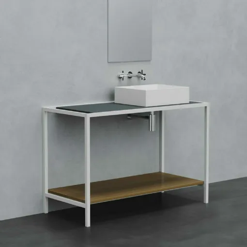 Mobile Bagno a terra in metallo con ripiano in legno Hang&Stand 07 di Azzurra Ceramica