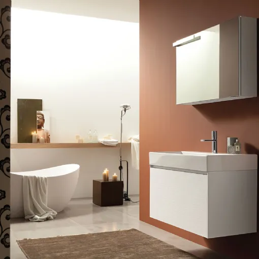 Mobile da Bagno sospeso in HPL bianco frassinato e lavabo in ceramica Light 45 04 di Novello