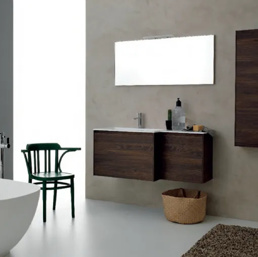 Mobile da Bagno sospeso in HPL noce scuro e lavabo integrato in novcryl Light 45 11 di Novello