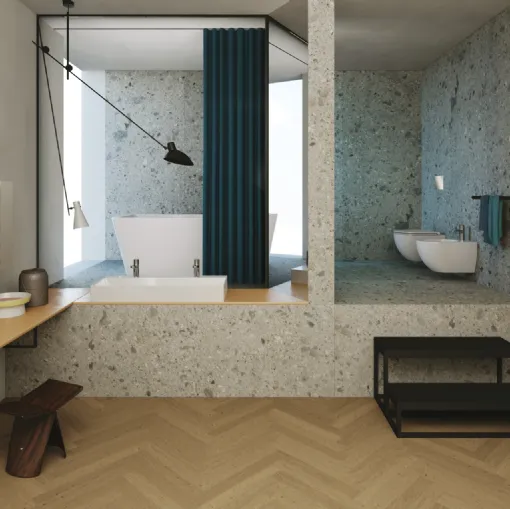 Arredo Bagno Misura 01 con mensole su misura e lavabo in ceramica di Azzurra Ceramica