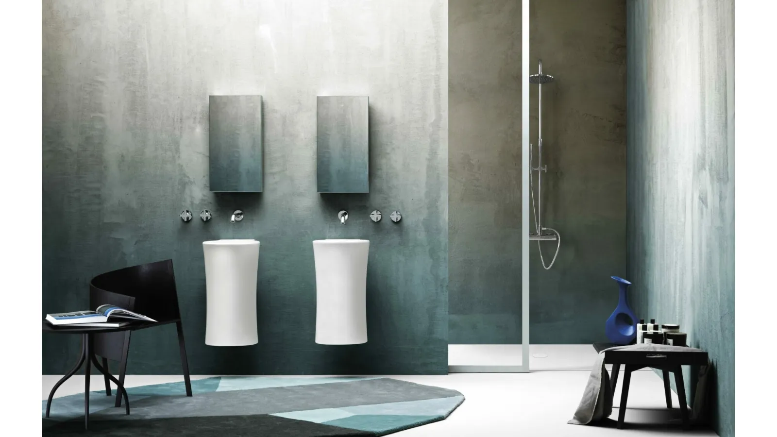 Arredo Bagno Nativo 01 ispirato alle forme della natura con lavabi che ricordano dei tronchi d'albero di Azzurra Ceramica