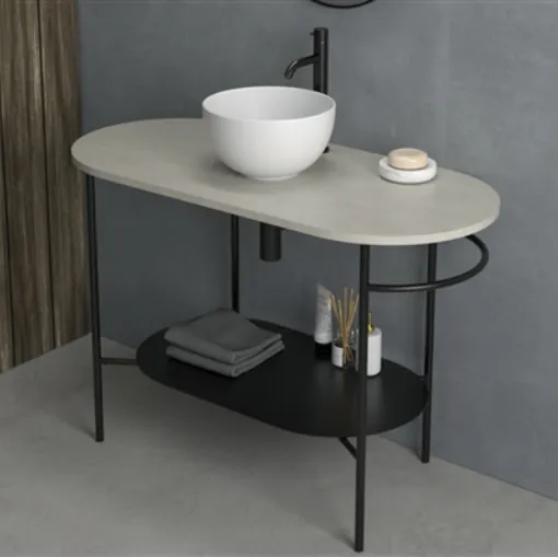 Mobile da Bagno a terra in metallo con piano inferiore in acciaio e top in Dekton OPI BOB OP020B di Ceramica Globo