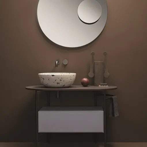 Mobile da Bagno a terra in metallo con box in laccato opaco e top in Dekton OPI BOB OP021B di Ceramica Globo