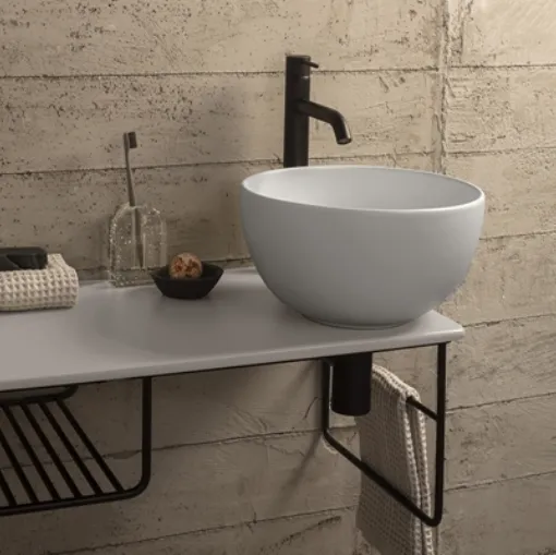 Mobile da Bagno sospeso in metallo con top in ceramica OPI TILE OP009T di Ceramica Globo
