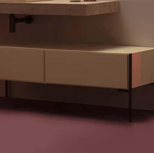 Mobile da Bagno a terra in laccato opaco con top portalavabo in legno OPI WOODY di Ceramica Globo