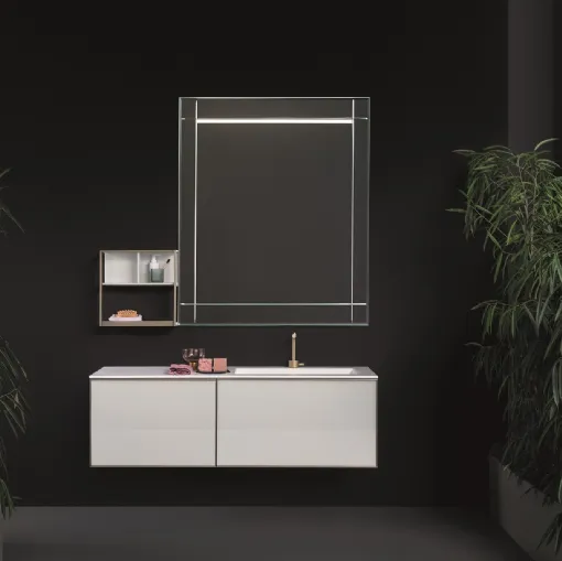 Mobile da Bagno sospeso in vetro bianco con top in teknorit bianco opaco Quari 04 di Novello