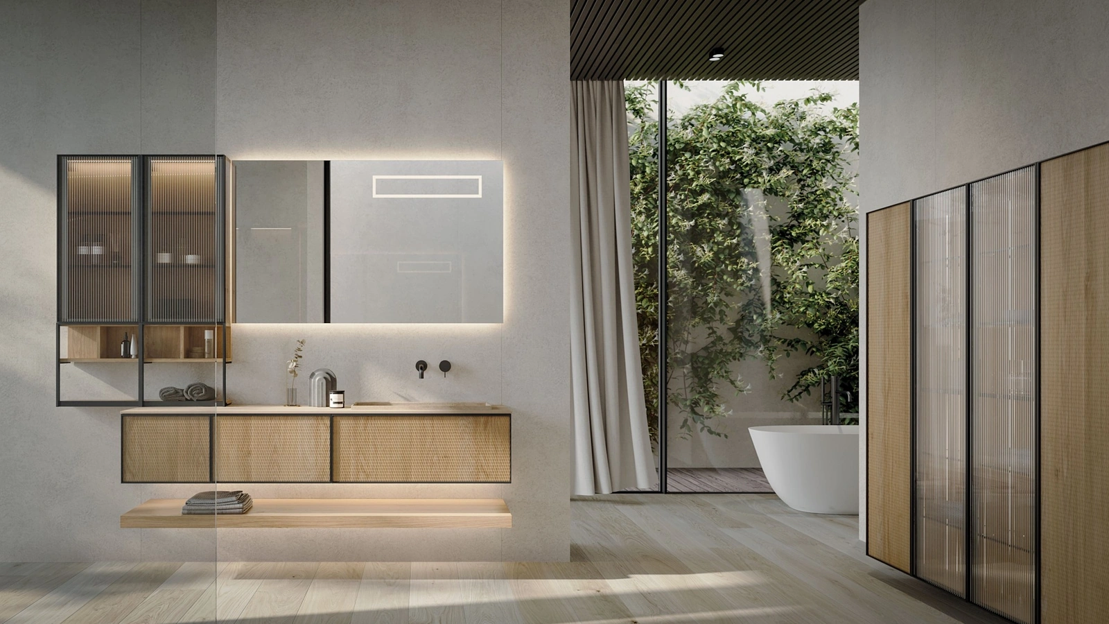 Mobile da Bagno sospeso Quari New 04 in rovere naturale di Novello