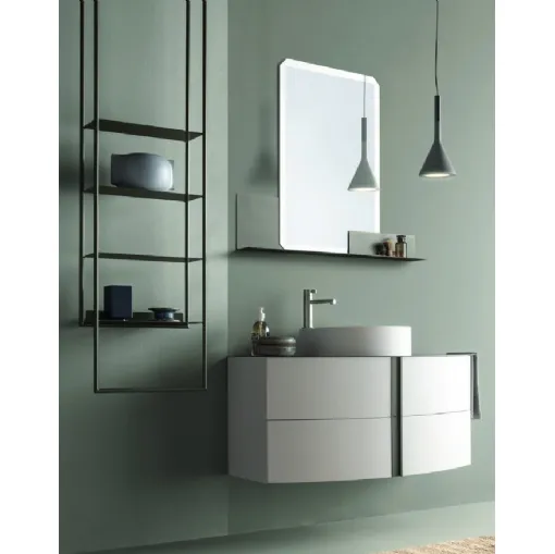 Mobile da Bagno sospeso in laccato Bianco opaco con porta asciugamani integrato Round 03 Natural Vibes di Ardeco