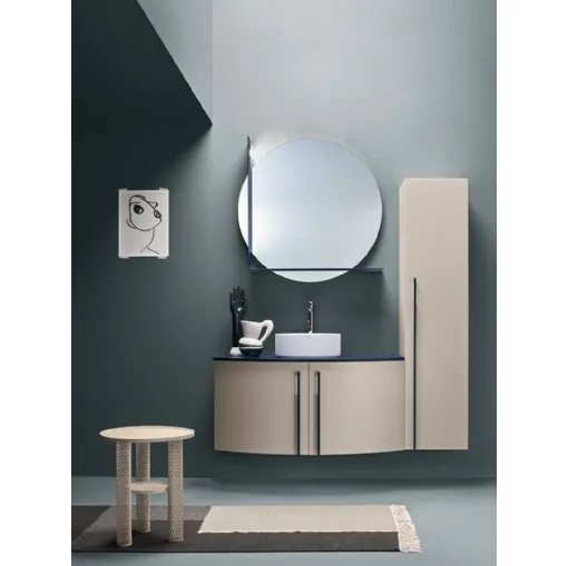 Mobile da Bagno sospeso in laccato Creta e Blu Notte opaco Round 04 Deep Blue di Ardeco