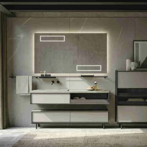 Mobile da Bagno a terra in laccato e rovere con top in gres Sartus 01 di Novello