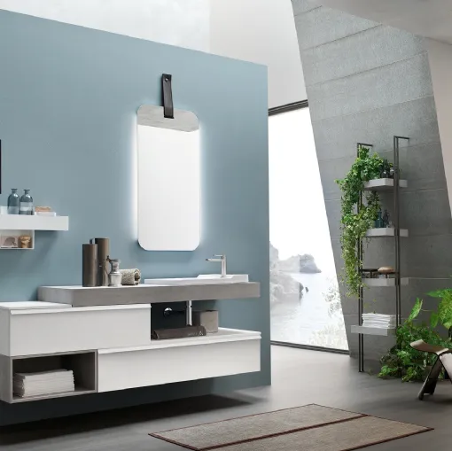 Mobile da Bagno sospeso Start Line 03 in melaminico Olmo Gesso e Trama Grigio di Ardeco