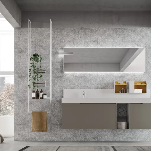 Mobile da Bagno sospeso in laccato Fango opaco con struttura del lavabo in metallo Start Line 05 di Ardeco